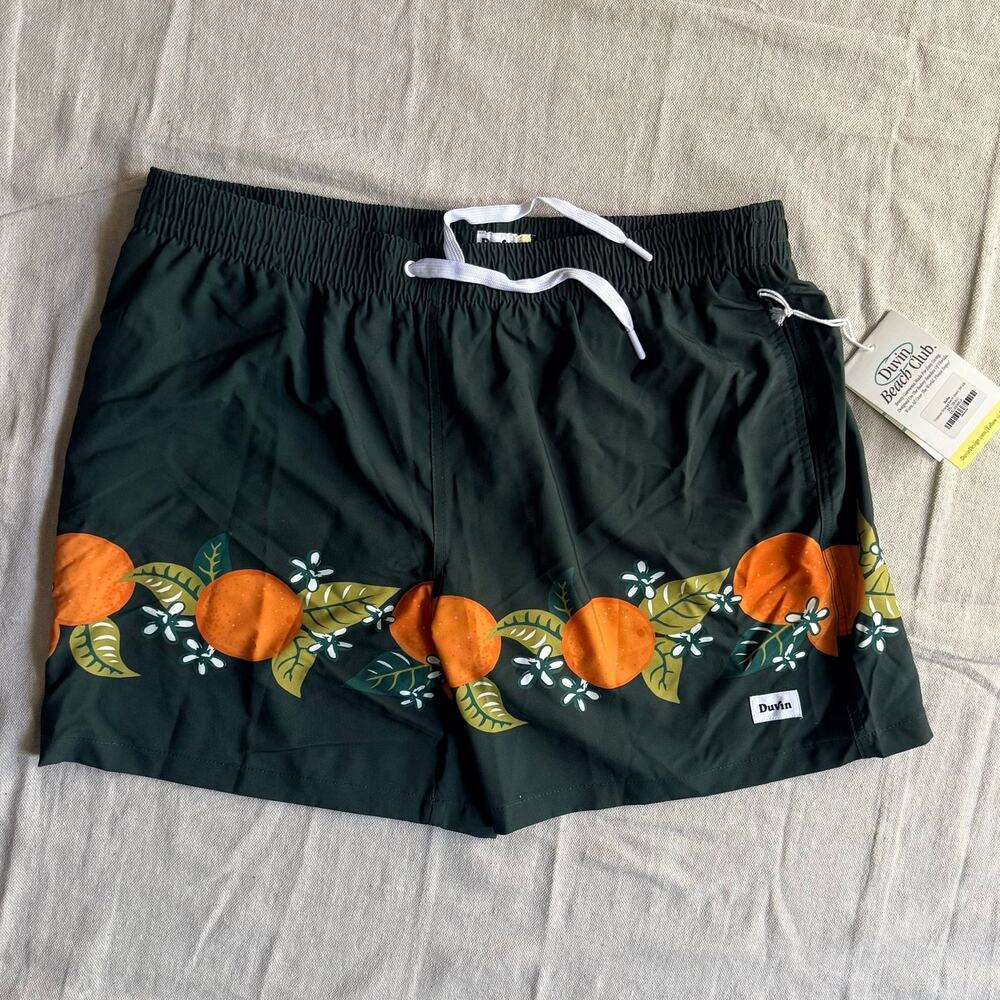 New Duvin Swim Trunks Men's XXL Tropical Orange Resortwear Stretch Lined Green